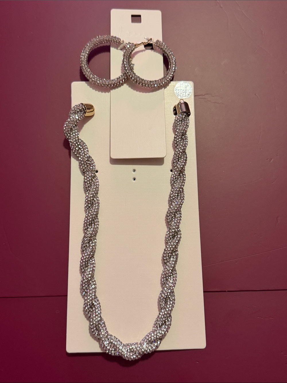I Am Silver-Tone Braided Crystal Necklace and Hoop Earrings Set